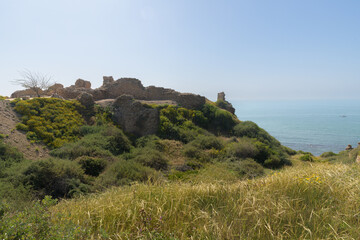 Crusader castle in the ancient town of Apollonia (Tel Arsuf) on Mediterranean seashore of Herzliya...