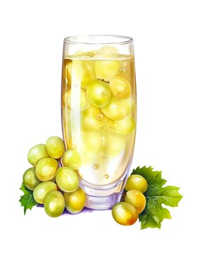 Watercolor illustration of a grape juice isolated on white background. Generative AI.