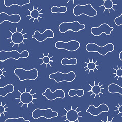 Hand-drawn seamless pattern with cute clouds and sun.Hand Drawn Vector Illustration. Nursery Wall Art for Baby Boy And Baby Girl. Great for Textile, Fabric Prints, Wrapping Paper.