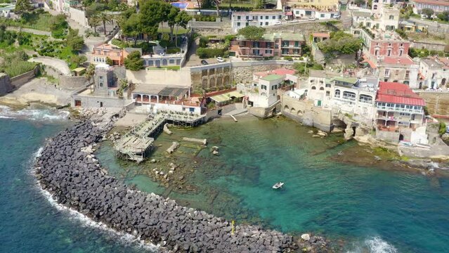 Aerial view of the Fenestrella of Marechiaro. It is located in the Posillipo district in Naples, Italy, and overlooks the Tyrrhenian Sea.