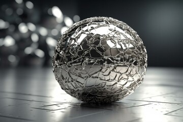 Silver Cracked Sphere 3d illustration 3d render. Generative AI