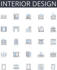 Interior design line icons collection. Virtual, Online, Digital, Video, Telephonic, Remote, Distance vector and linear illustration. Web,Zoom,Skype outline signs set