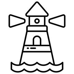 A tower containing a beacon light to warn or guide ships at sea, well designed icon of lighthouse