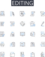 Editing line icons collection. Justice, Veracity, Ruling, Decision, Conclusion, Outcome, Determination vector and linear illustration. Award,Findings,Verdict outline signs set