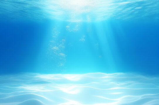 海中に日差しが入る海底イメージ背景
