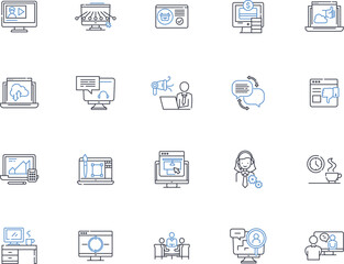 Connecting contacts line icons collection. Nerking, Communication, Socializing, Collaborating, Interacting, Connecting, Exchanging vector and linear illustration. Linking,Introducing,Building outline