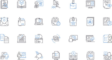 Explanation line icons collection. Clarification, Elucidation, Interpretation, Description, Demonstration, Dissection, Exegesis vector and linear illustration. Illumination,Definition,Narration