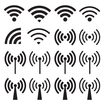 Wifi icon collection. Stock vector set of wireless wi fi network signal.