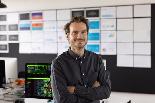 Portrait of successful coder in an office 