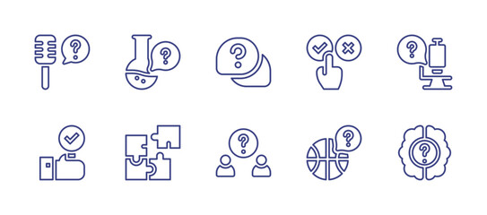 Quiz line icon set. Editable stroke. Vector illustration. Containing quiz, chemistry, answer, science, right, puzzle piece, sport.