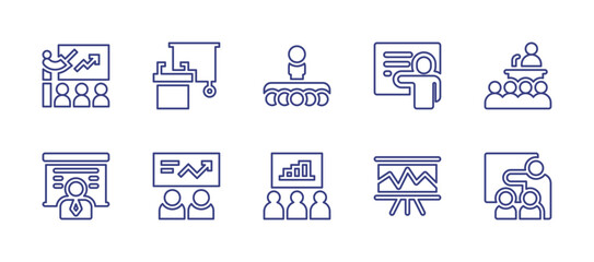 Training line icon set. Editable stroke. Vector illustration. Containing training, lecture, conference, presentation, stats.
