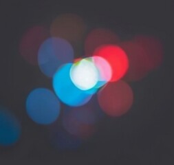 Red blue white bokeh on dark background. Retro style blur toned illustration. AI