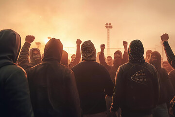 Ultras Hooligans Football Fans Mob masked and black dressed