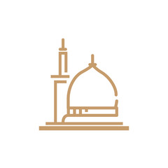 mosque of madinah icon with thin line style use for islamic event, web, print or pictogram assets. hajj, umrah, ramadhan kareem, ied mubarak - line vector.