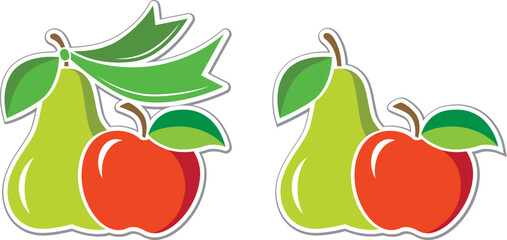 Apple and pear, sticker or stencil for vegan food.