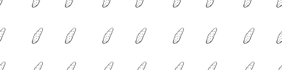 Vector seamless pattern of outline cucumbers icons. Hand drawn doodle texture, backdrop for wrapping paper, coloring. Topic of vegetables, farm products, kids design