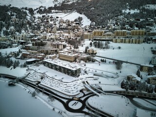 Drone view of the Saint Moritz in Swiss Alps