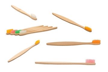 Bamboo toothbrush isolated on a white background.