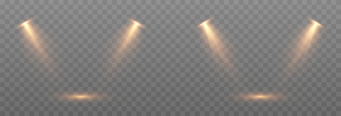 Vector set of light source png. Studio lighting png. Yellow light source png. Light from a lamp or spotlight. light effect.