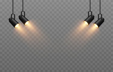 Vector set of light source. Light from a spotlight png. Studio, studio lighting png. Spotlight png. Yellow light. Light effect.