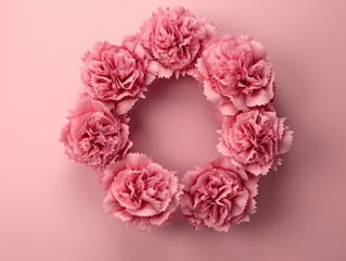 Pink carnations make up the letter o on a pink background. Generative AI