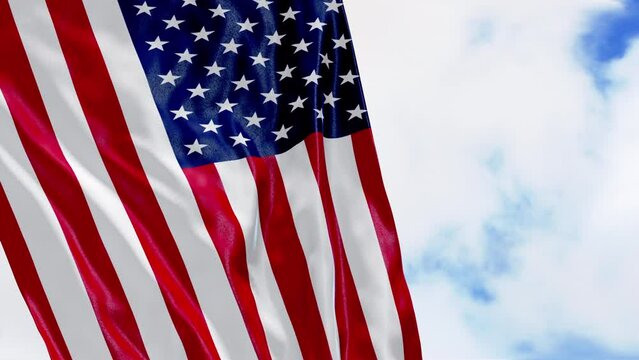 USA Flag Video 4K, 3D. Waving American Flag Ribbon Close-up. Video American Flag for 4th of July, USA Independence Day, American Election, Veterans Day, America, Labor, USA Memorial Day, US