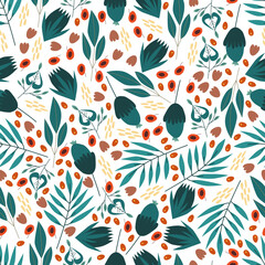 Vector seamless texture with small simple summer flowers on a white isolated background
