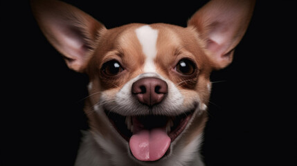 Obraz premium Chihuahua dog is smiling on a black background. Generative AI