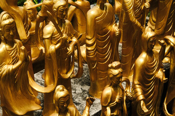 Buddhism Religion Golden Temple Image Sough-East Asian Praying Statue