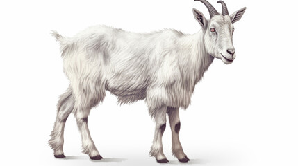 Naklejka na ściany i meble White goat standing on a white background. Generative AI