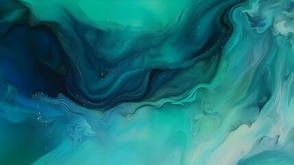 Realistic texture of a fluid teal blue-green watercolor background. Generative AI