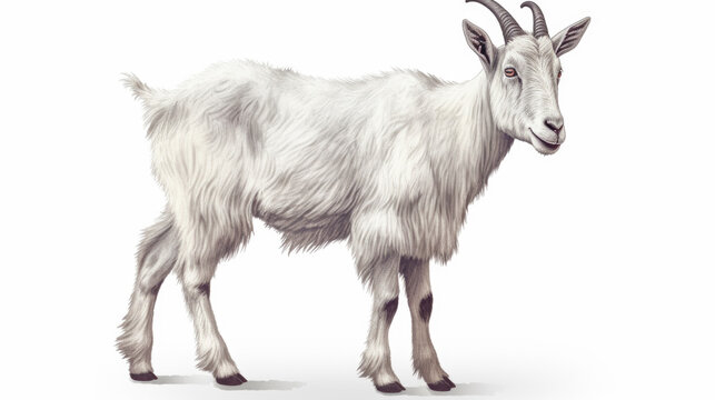 White goat standing on a white background. Generative AI