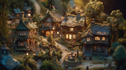 Fototapeta premium Miniature village in the woods. Generative AI