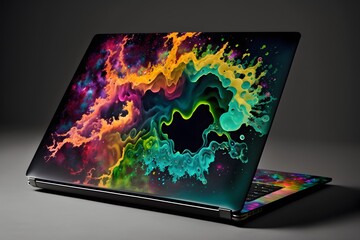laptop computer with background created using AI Generative Technology