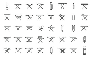 Ironing board icons set outline vector. Cloth domestic. Fabric clothes