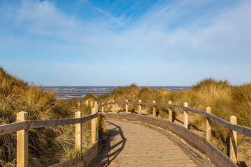 A wooden pathway to the beach, at Formby in Merseyside