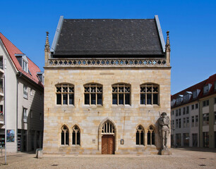 Gothic town hall facade in the old city of Halberstadt in Germany