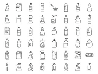 Dishwashing detergents icons set outline vector. Bowl ceramic. Clean wash