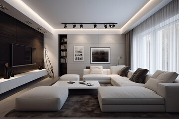 Fototapeta premium Elegant, modern and comfortable living room interior design 