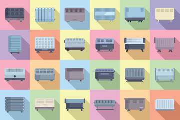 Convector icons set flat vector. Radiator bars. Central climate