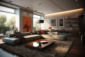 Fototapeta premium Elegant, modern and comfortable living room interior design 