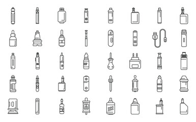 e-cigarette accessories icons set outline vector. Liquid vape. Smoke coil - obrazy, fototapety, plakaty