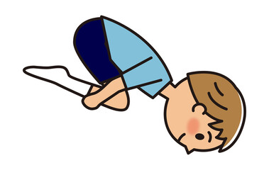 トランポリンをする男子_膝を抱えて回転しながら落ちる