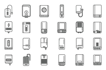 Power bank icons set outline vector. Battery charge. Computer device