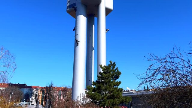 Zizkov TV Tower against blue sky, Prague, Czechia