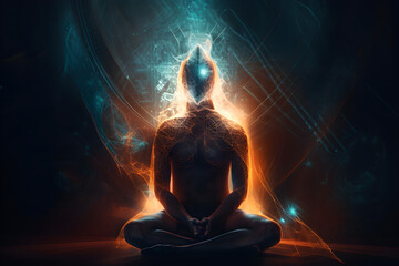 Illustration of Spiritual Awakening, Enlightenment, Meditation, Serenity, Yoga  - generative ai
