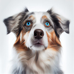 Fototapeta premium Adult Australian Shepherd dog portrait isolated on white background. Generative AI. 