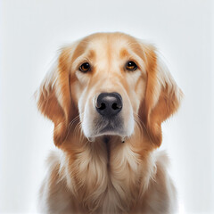 Adult Golden Retriever dog portrait isolated on white background. Generative AI. 