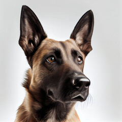 Adult Malinois dog portrait isolated on white background. Generative AI. 