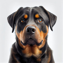 Obraz premium Adult Rottweiler dog portrait isolated on white background. Generative AI. 